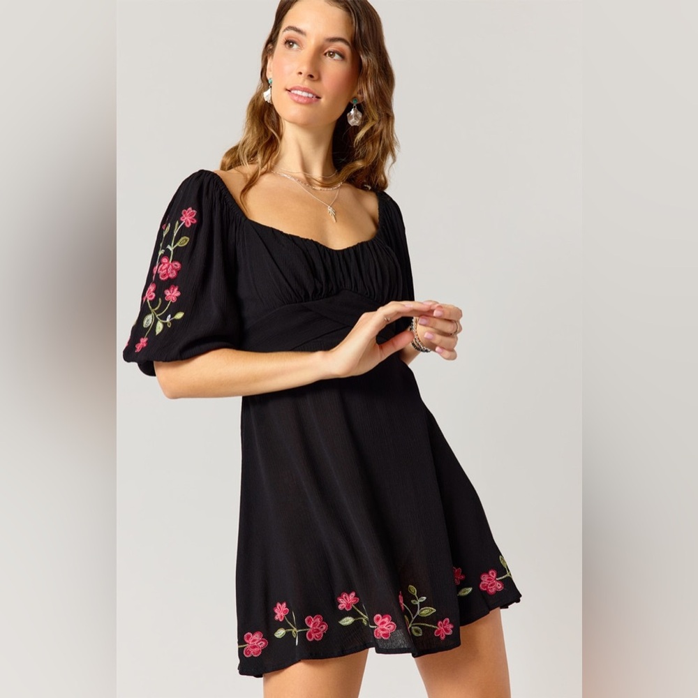 Clara Puff Sleeve Embroidered Mini Dress
